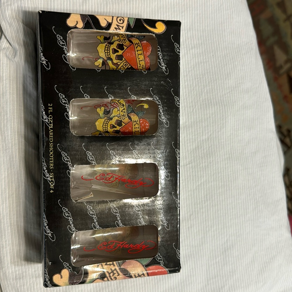 Ed Hardy 2FL.OZ flared shooters -set  of four. NWOT